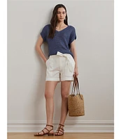 Lauren Ralph Lauren Linen Blend V-Neck Short Sleeve Sweater
