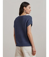 Lauren Ralph Lauren Linen Blend V-Neck Short Sleeve Sweater
