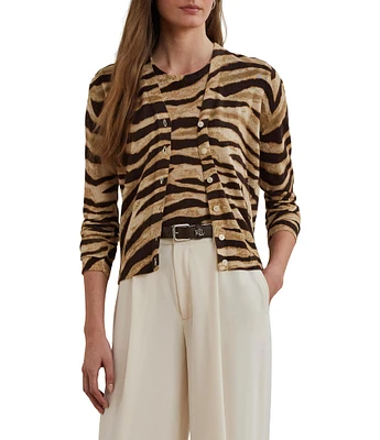 Lauren Ralph Lauren Linen Blend Zebra Print Button Front Cardigan