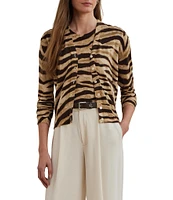 Lauren Ralph Lauren Linen Blend Zebra Print Button Front Cardigan