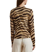 Lauren Ralph Lauren Linen Blend Zebra Print Button Front Cardigan