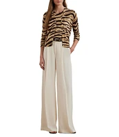 Lauren Ralph Lauren Linen Blend Zebra Print Button Front Cardigan