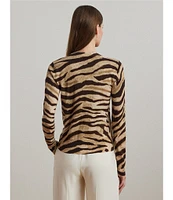 Lauren Ralph Lauren Linen Blend Zebra Print Button Front Cardigan