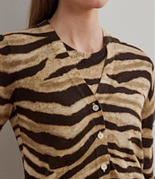Lauren Ralph Lauren Linen Blend Zebra Print Button Front Cardigan