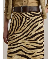 Lauren Ralph Lauren Linen Cotton Blend Zebra Print Pencil Skirt