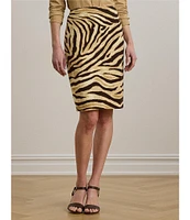 Lauren Ralph Lauren Linen Cotton Blend Zebra Print Pencil Skirt