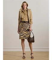Lauren Ralph Lauren Linen Cotton Blend Zebra Print Pencil Skirt