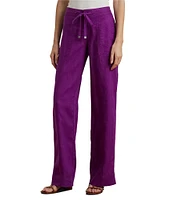 Lauren Ralph Lauren Linen Flat Front Mid Rise Drawcord Waist Pants