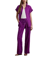 Lauren Ralph Lauren Linen Flat Front Mid Rise Drawcord Waist Pants