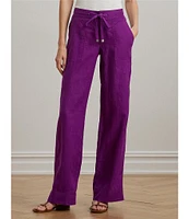 Lauren Ralph Lauren Linen Flat Front Mid Rise Drawcord Waist Pants