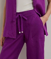 Lauren Ralph Lauren Linen Flat Front Mid Rise Drawcord Waist Pants