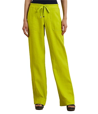 Lauren Ralph Lauren Linen Flat Front Mid Rise Drawcord Waist Pants