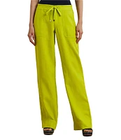 Lauren Ralph Lauren Linen Flat Front Mid Rise Drawcord Waist Pants