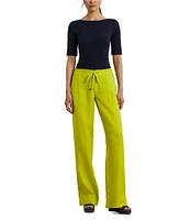 Lauren Ralph Lauren Linen Flat Front Mid Rise Drawcord Waist Pants