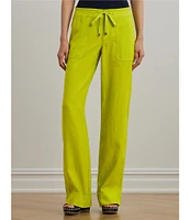 Lauren Ralph Lauren Linen Flat Front Mid Rise Drawcord Waist Pants