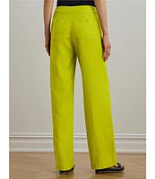 Lauren Ralph Lauren Linen Flat Front Mid Rise Drawcord Waist Pants