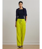 Lauren Ralph Lauren Linen Flat Front Mid Rise Drawcord Waist Pants
