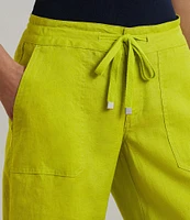 Lauren Ralph Lauren Linen Flat Front Mid Rise Drawcord Waist Pants