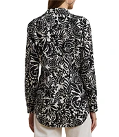 Lauren Ralph Lauren Linen Floral Print Point Collar Long Sleeve Shirt