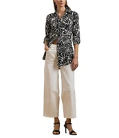 Lauren Ralph Lauren Linen Floral Print Point Collar Long Sleeve Shirt