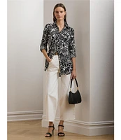 Lauren Ralph Lauren Linen Floral Print Point Collar Long Sleeve Shirt