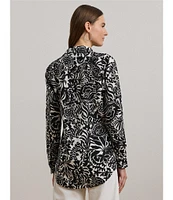 Lauren Ralph Lauren Linen Floral Print Point Collar Long Sleeve Shirt