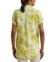 Lauren Ralph Lauren Linen Floral Print Point Collar Short Sleeve Shirt