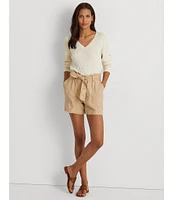 Lauren Ralph Lauren Linen High Rise Tie Belted Relaxed Shorts