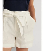Lauren Ralph Lauren Linen High Rise Tie Belted Relaxed Shorts
