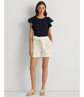 Lauren Ralph Lauren Linen High Rise Tie Belted Relaxed Shorts