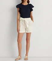 Lauren Ralph Lauren Linen High Rise Tie Belted Relaxed Shorts