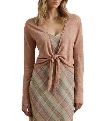 Lauren Ralph Lauren Linen Open Tie Front Long Sleeve Cardigan