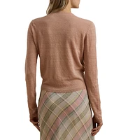Lauren Ralph Lauren Linen Open Tie Front Long Sleeve Cardigan