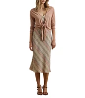 Lauren Ralph Lauren Linen Open Tie Front Long Sleeve Cardigan
