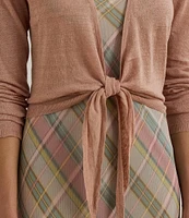 Lauren Ralph Lauren Linen Open Tie Front Long Sleeve Cardigan