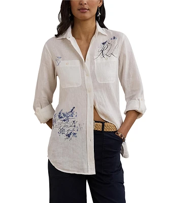 Lauren Ralph Lauren Linen Point Collar Long Sleeve Button Front Shirt