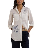 Lauren Ralph Lauren Linen Point Collar Long Sleeve Button Front Shirt