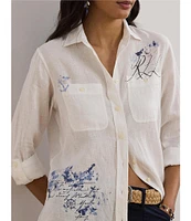 Lauren Ralph Lauren Linen Point Collar Long Sleeve Button Front Shirt