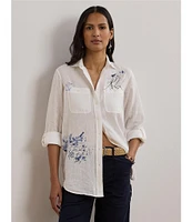 Lauren Ralph Lauren Linen Point Collar Long Sleeve Button Front Shirt