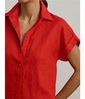 Lauren Ralph Lauren Linen Point Collar Short Rolled Cuff Sleeve Button-Front Shirt