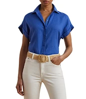 Lauren Ralph Lauren Linen Point Collar Short Sleeve Button Front Shirt