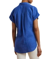 Lauren Ralph Lauren Linen Point Collar Short Sleeve Button Front Shirt
