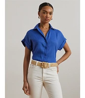 Lauren Ralph Lauren Linen Point Collar Short Sleeve Button Front Shirt