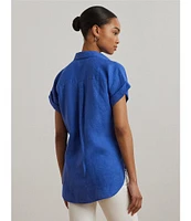 Lauren Ralph Lauren Linen Point Collar Short Sleeve Button Front Shirt