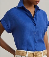 Lauren Ralph Lauren Linen Point Collar Short Sleeve Button Front Shirt