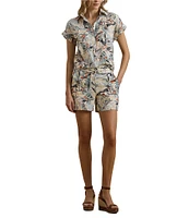 Lauren Ralph Lauren Linen Printed High Rise Drawcord Shorts