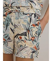 Lauren Ralph Lauren Linen Printed High Rise Drawcord Shorts