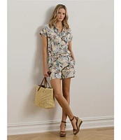 Lauren Ralph Lauren Linen Printed High Rise Drawcord Shorts