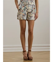 Lauren Ralph Lauren Linen Printed High Rise Drawcord Shorts