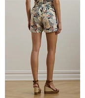 Lauren Ralph Lauren Linen Printed High Rise Drawcord Shorts